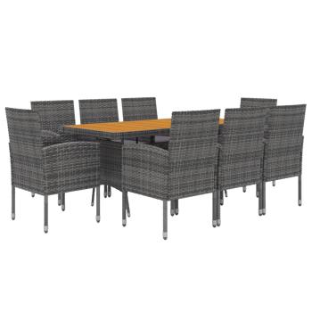 9-tlg. Garten-Essgruppe Poly Rattan Grau