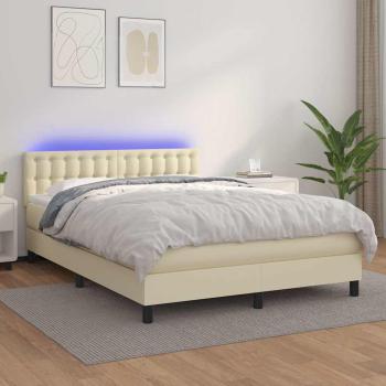 ARDEBO.de - Boxspringbett mit Matratze & LED Creme 140x190 cm Kunstleder