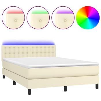 Boxspringbett mit Matratze & LED Creme 140x190 cm Kunstleder
