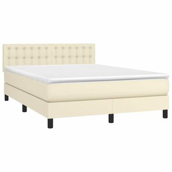 Boxspringbett mit Matratze & LED Creme 140x190 cm Kunstleder