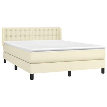 Boxspringbett mit Matratze Creme 140x190 cm Kunstleder