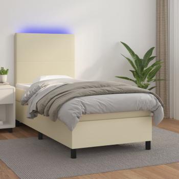 ARDEBO.de - Boxspringbett mit Matratze & LED Creme 90x190 cm Kunstleder