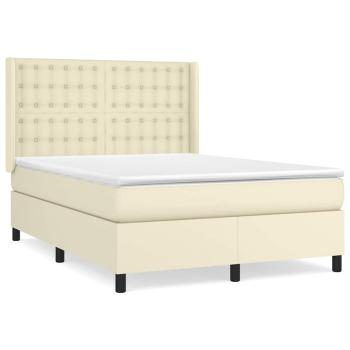 Boxspringbett mit Matratze Creme 140x190 cm Kunstleder