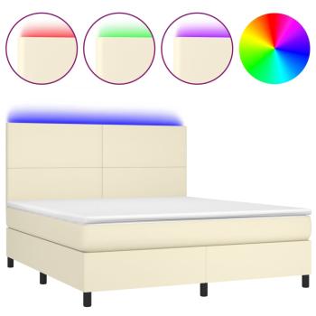 Boxspringbett mit Matratze & LED Creme 180x200 cm Kunstleder