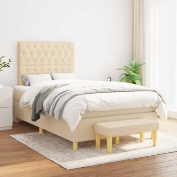 ARDEBO.de - Boxspringbett mit Matratze Creme 120x200 cm Stoff
