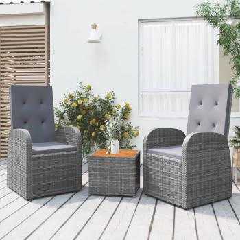 ARDEBO.de - 3-tlg. Garten-Lounge-Set Grau Poly Rattan & Massivholz Akazie