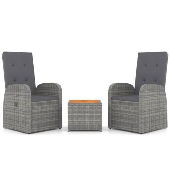 3-tlg. Garten-Lounge-Set Grau Poly Rattan & Massivholz Akazie