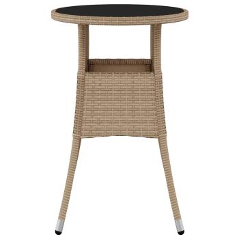 Gartentisch Ø60x75 cm Hartglas und Poly Rattan Beige