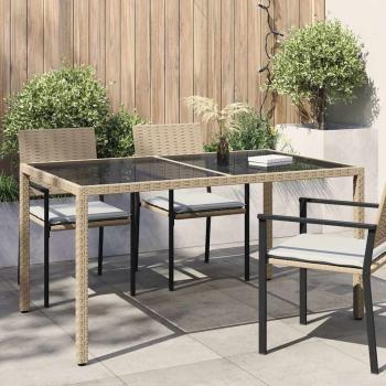 ARDEBO.de - Gartentisch 150x90x75 cm Gehärtetes Glas Poly Rattan Beige
