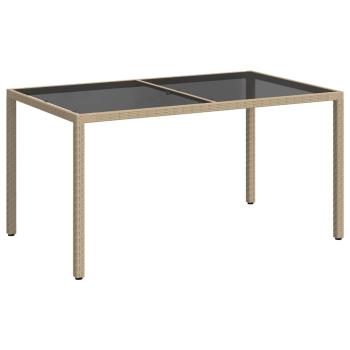 Gartentisch 150x90x75 cm Gehärtetes Glas Poly Rattan Beige