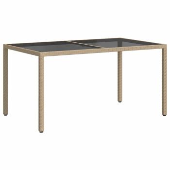 Gartentisch 150x90x75 cm Gehärtetes Glas Poly Rattan Beige