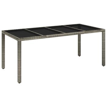 Gartentisch mit Glasplatte Grau 190x90x75 cm Poly Rattan