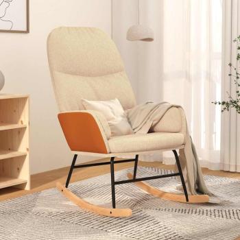 ARDEBO.de - Schaukelstuhl Cremeweiß Stoff