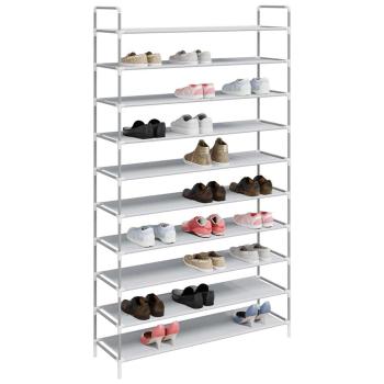 Schuhregal mit 10 Ablagen Metall und Vliesstoff Silbern