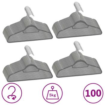ARDEBO.de - 100 Stk. Kleiderbügel-Set Anti-Rutsch Grau Samt