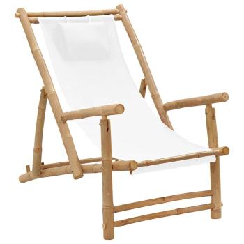 ARDEBO.de - Liegestuhl Bambus und Canvas Cremewei?