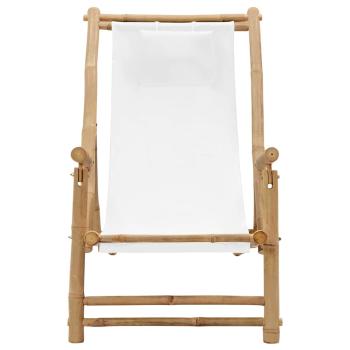 Liegestuhl Bambus und Canvas Cremewei?