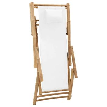 Liegestuhl Bambus und Canvas Cremewei?