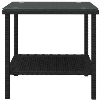 Beistelltisch Schwarz 45x45x45 cm Poly Rattan und Hartglas