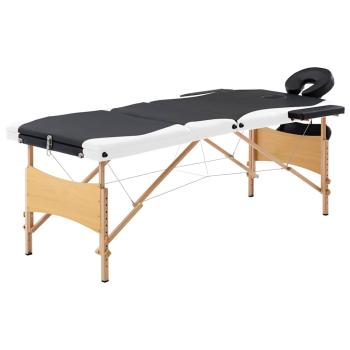 ARDEBO.de - Massageliege Klappbar 3-Zonen mit Holzgestell Schwarz und Weiß