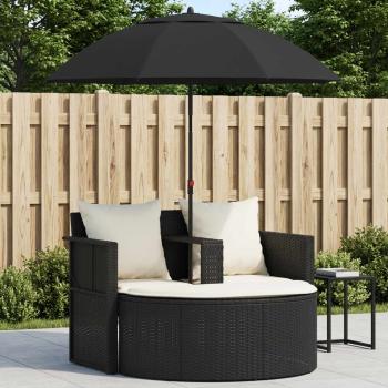 ARDEBO.de - Gartenbett mit Sonnenschirm Braun Poly Rattan