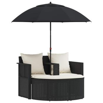 Gartenbett mit Sonnenschirm Braun Poly Rattan