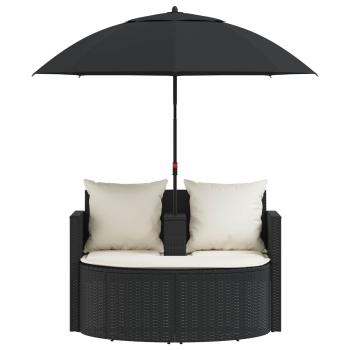 Gartenbett mit Sonnenschirm Braun Poly Rattan