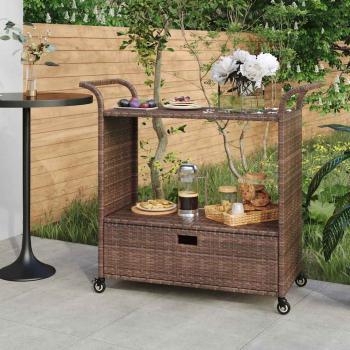 ARDEBO.de - Barwagen mit Schublade Braun 100x45x97 cm Poly Rattan