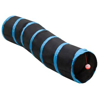 ARDEBO.de - Katzentunnel in S-Form Schwarz und Blau 122 cm Polyester