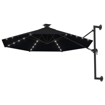 Sonnenschirm zur Wandmontage mit LEDs 300 cm Schwarz
