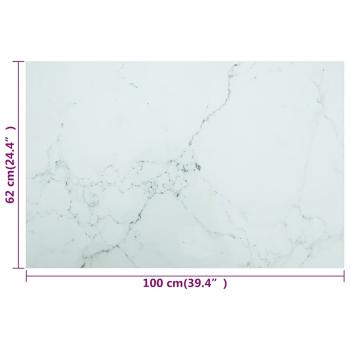 Tischplatte Weiß 100x62 cm 8 mm Hartglas in Marmoroptik