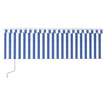 Markise Automatisch mit Rollo LED Windsensor 4x3 m Blau & Weiß