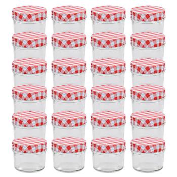 ARDEBO.de - Marmeladengläser mit Weißen/Roten Deckeln 24 Stk. 110 ml