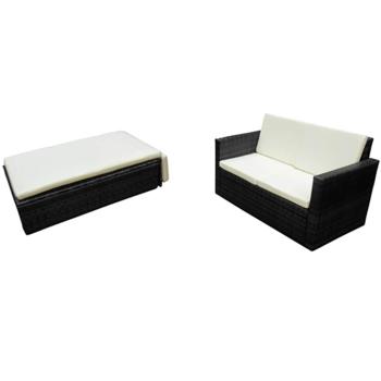 2-tlg. Garten-Lounge-Set mit Kissen Poly Rattan Schwarz
