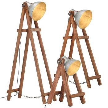 ARDEBO.de - Stehlampen 3 Stk. Silbern E27 Mango Massivholz