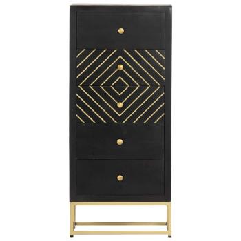 Schubladenschrank Schwarz Golden 45x30x105cm Mangoholz