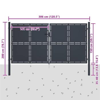 Gartentor aus Stahl 300 x 150 cm Anthrazit
