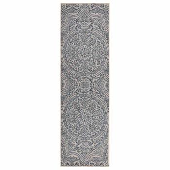 ARDEBO.de - Outdoor-Teppich Flachgewebe 80x250 cm Blaues Muster
