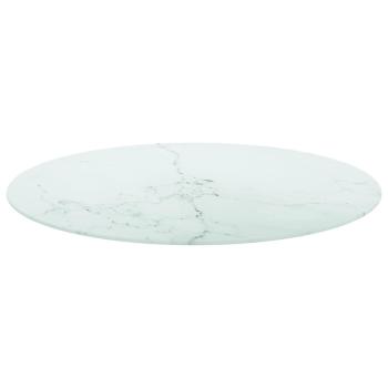 Tischplatte Weiß Ø80x1 cm Hartglas in Marmoroptik