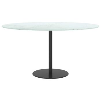 Tischplatte Weiß Ø80x1 cm Hartglas in Marmoroptik
