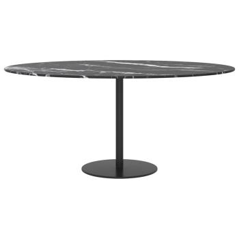 Tischplatte Schwarz Ø90x1 cm Hartglas in Marmoroptik