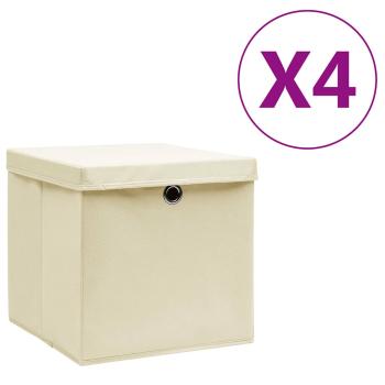 ARDEBO.de - Aufbewahrungsboxen mit Deckeln 4 Stk. 28x28x28 cm Creme
