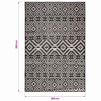 Outdoor-Teppich Flachgewebe 200x280 cm Schwarz Gestreift