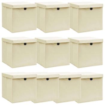 ARDEBO.de - Aufbewahrungsboxen mit Deckel 10 Stk. Creme 32x32x32 cm Stoff