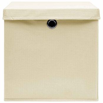Aufbewahrungsboxen mit Deckel 10 Stk. Creme 32x32x32 cm Stoff
