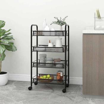 ARDEBO.de - Küchenwagen 4 Etagen Schwarz 46x26x85 cm Eisen
