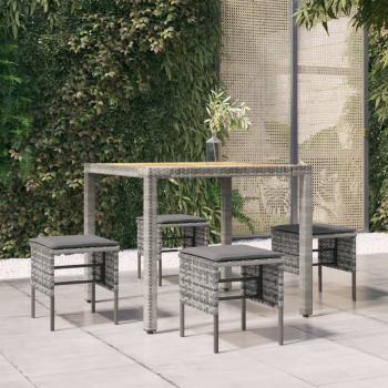 ARDEBO.de - Gartenhocker mit Kissen 4 Stk. Grau Poly Rattan