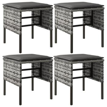 Gartenhocker mit Kissen 4 Stk. Grau Poly Rattan