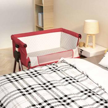 ARDEBO.de - Babybett mit Matratze Rot Leinenstoff