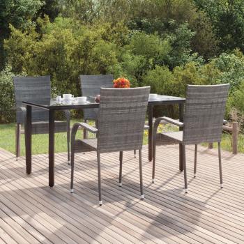 ARDEBO.de - 5-tlg. Garten-Essgruppe Grau Poly Rattan